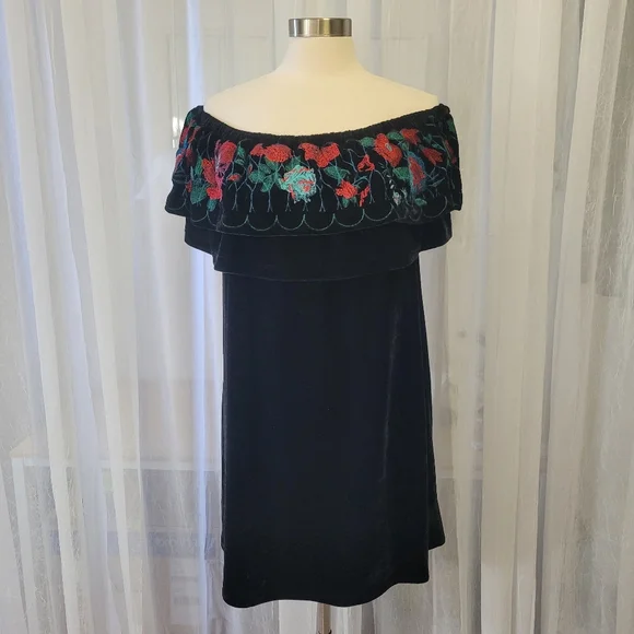asos edition embroidered maxi dress Long Black Siren Dress with Embroidered Off-Shoulder Details – ALBINA DYLA main image 0